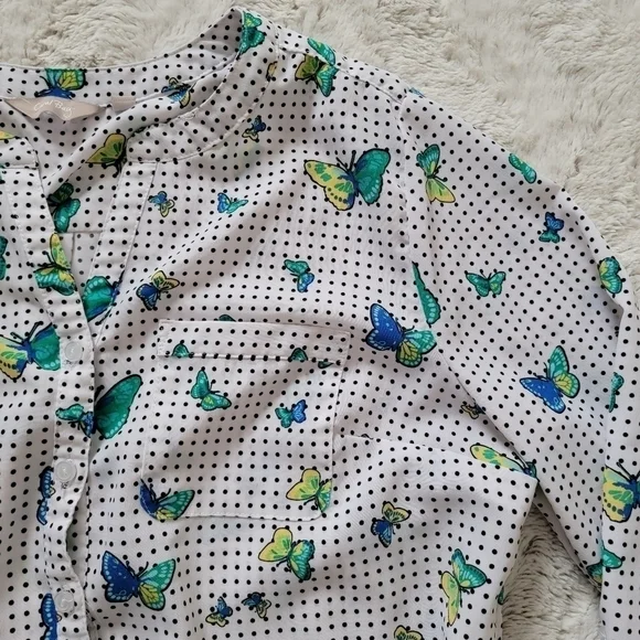 ✨️CL Coral Bay White Black Polka Dot Butterfly Print Blouse Size XL - Picture 5 of 10